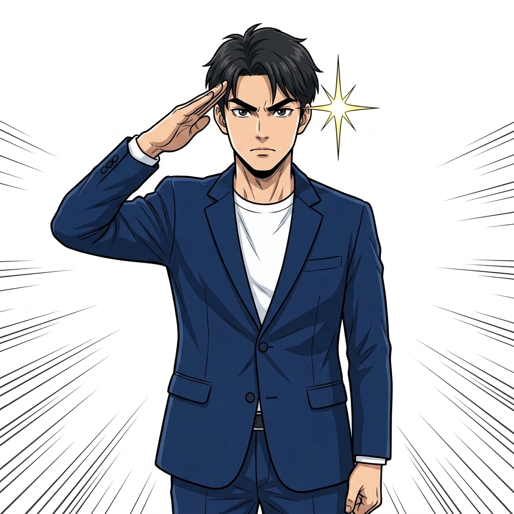 覚悟を決めて敬礼するビジネスパーソン